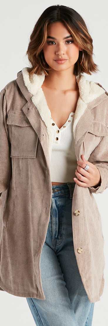 Chill Tale Corduroy Faux Sherpa Shacket helps create the best summer outfit for a look that slays at any event or occasion!