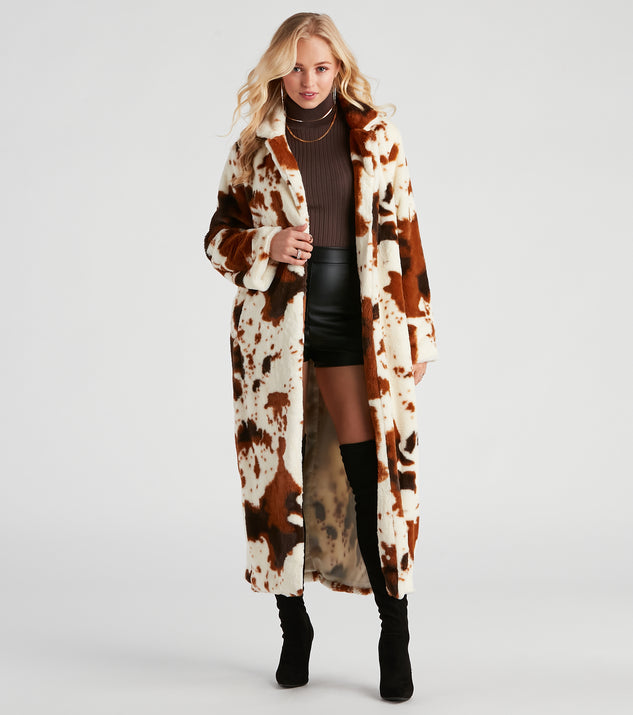 Total Icon Cow Faux Fur Long Coat helps create the best summer outfit for a look that slays at any event or occasion!