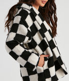 Cute In Checkered Faux Sherpa Jacket helps create the best summer outfit for a look that slays at any event or occasion!