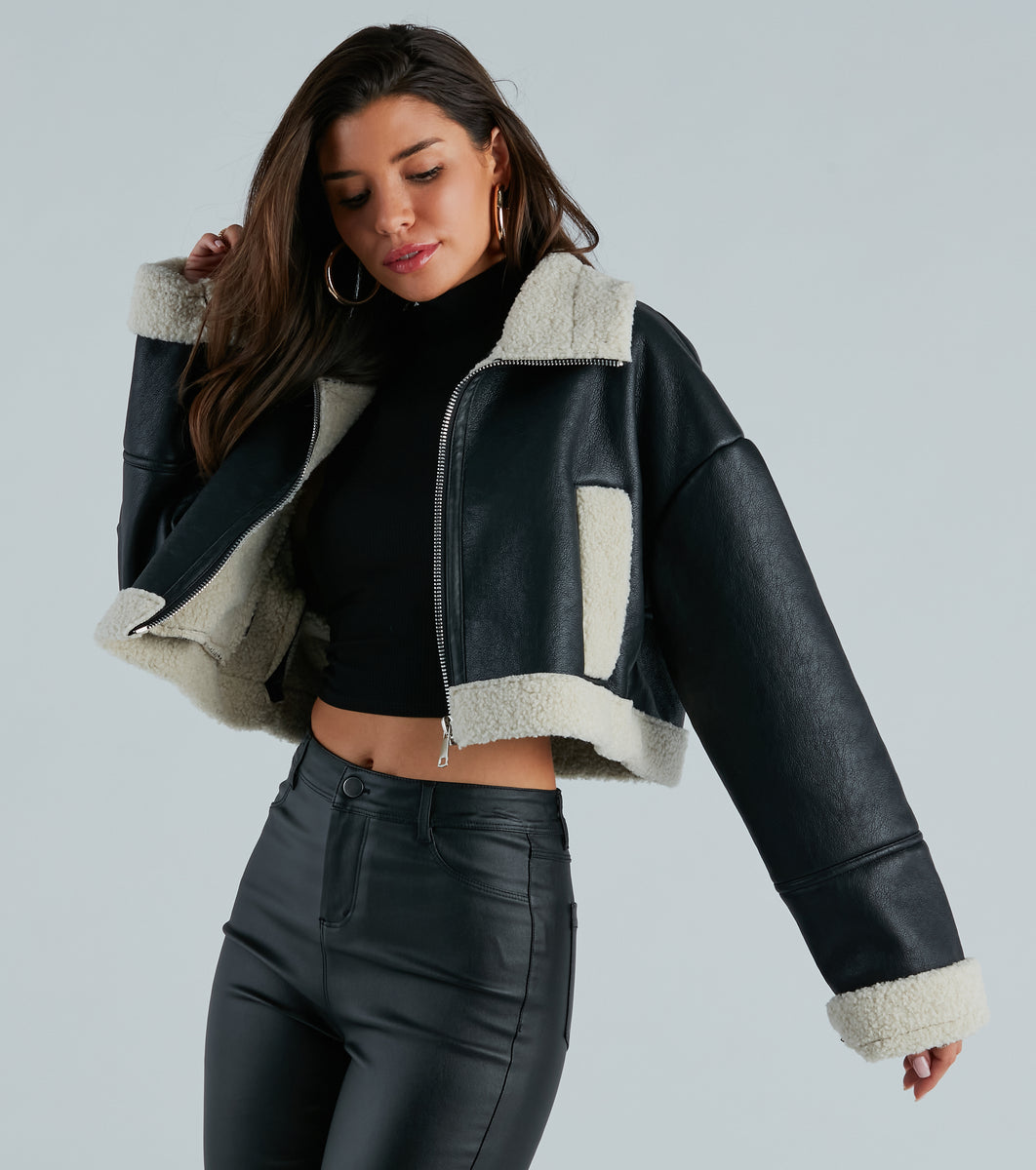 Windsor City Slicker Faux Leather Sherpa Lined Jacket