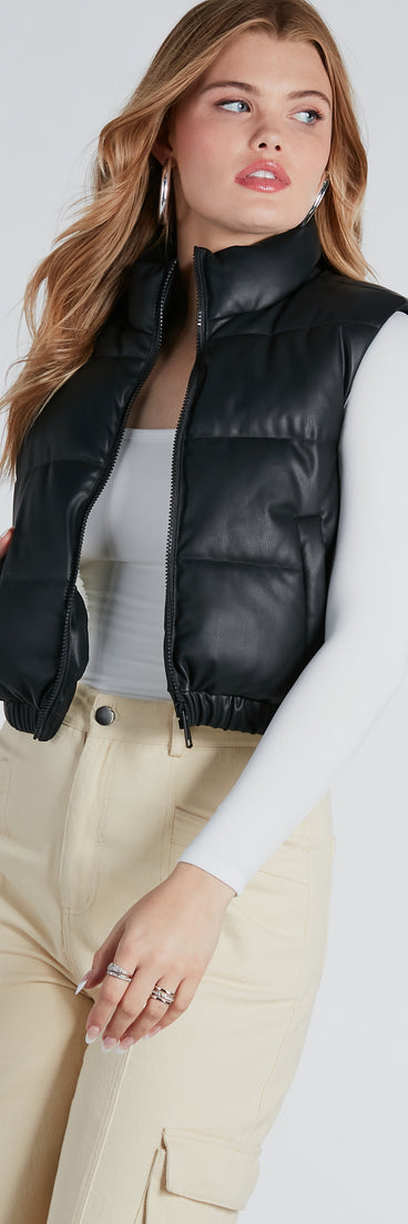 Winter Dreams Faux Leather Sherpa Puffer Vest