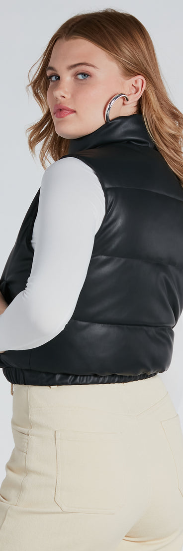 Winter Dreams Faux Leather Sherpa Puffer Vest