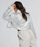 Pop Diva Status Metallic Faux Fur Crop Jacket