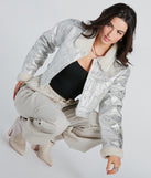 Pop Diva Status Metallic Faux Fur Crop Jacket