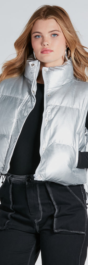 On Your Radar Metallic Puffer Vest