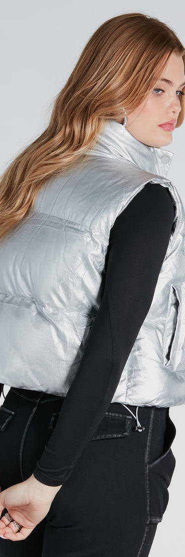 On Your Radar Metallic Puffer Vest