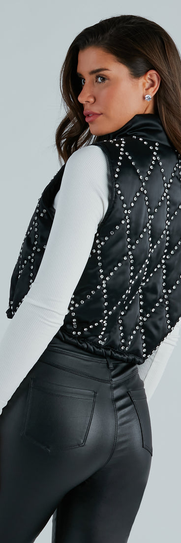Winter Glamour Satin Rhinestone Puffer Vest