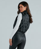 Winter Glamour Satin Rhinestone Puffer Vest