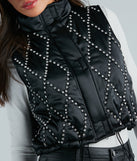 Winter Glamour Satin Rhinestone Puffer Vest