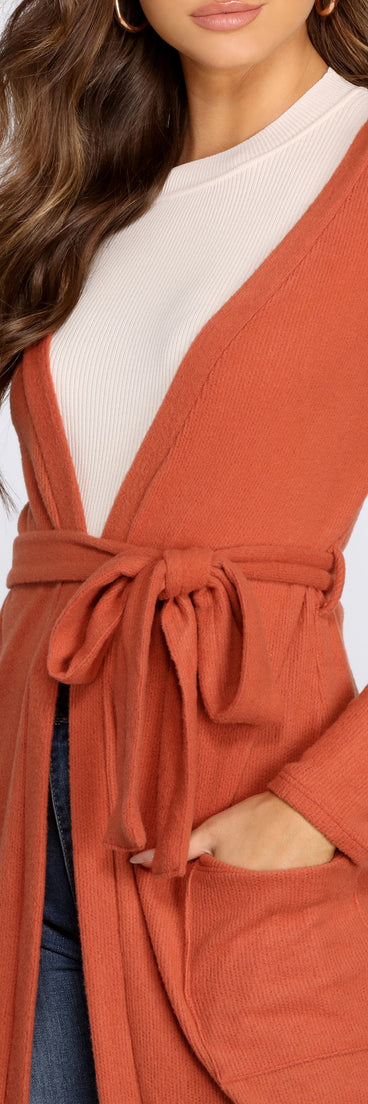 With fun and flirty details, Brushed Knit Belted Cardigan shows off your unique style for a trendy outfit for the summer season!