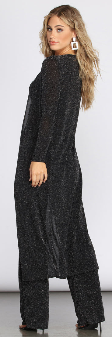Glittering Long Knit Duster for 2023 festival outfits, festival dress, outfits for raves, concert outfits, and/or club outfits
