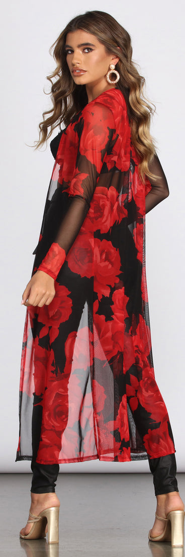 Sheer & There Mesh Floral Duster for 2023 festival outfits, festival dress, outfits for raves, concert outfits, and/or club outfits