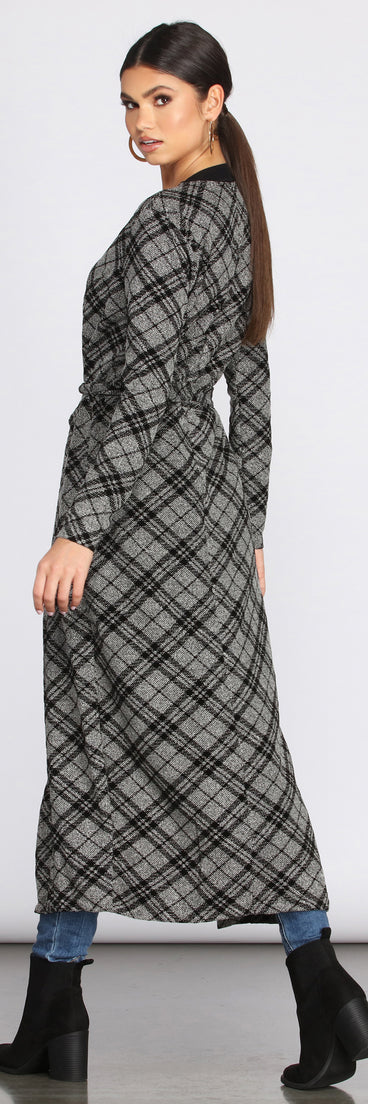 Belted Plaid Knit Duster for 2023 festival outfits, festival dress, outfits for raves, concert outfits, and/or club outfits
