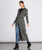Belted Plaid Knit Duster for 2023 festival outfits, festival dress, outfits for raves, concert outfits, and/or club outfits