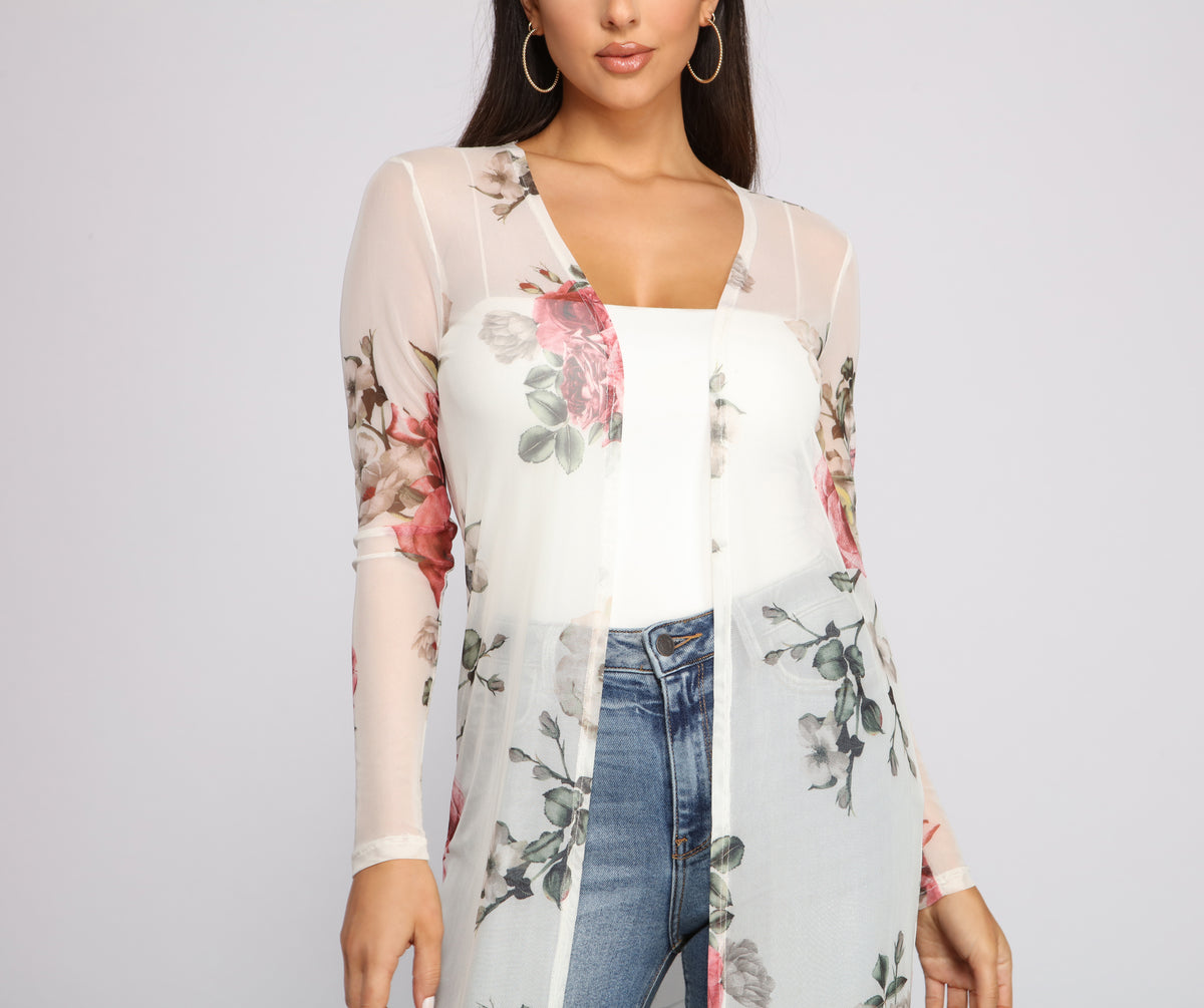 Flowy Floral Mesh Duster