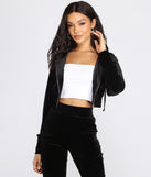 You’ll look stunning in the Lounge Around Velour Zip Crop Hoodie when paired with its matching separate to create a glam clothing set perfect for a New Year’s Eve Party Outfit or Holiday Outfit for any event!