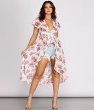 With fun and flirty details, Flutter Sleeve Floral High Low Top shows off your unique style for a trendy outfit for the summer season!