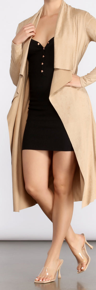 Faux Suede Sophistication Trench Coat helps create the best summer outfit for a look that slays at any event or occasion!