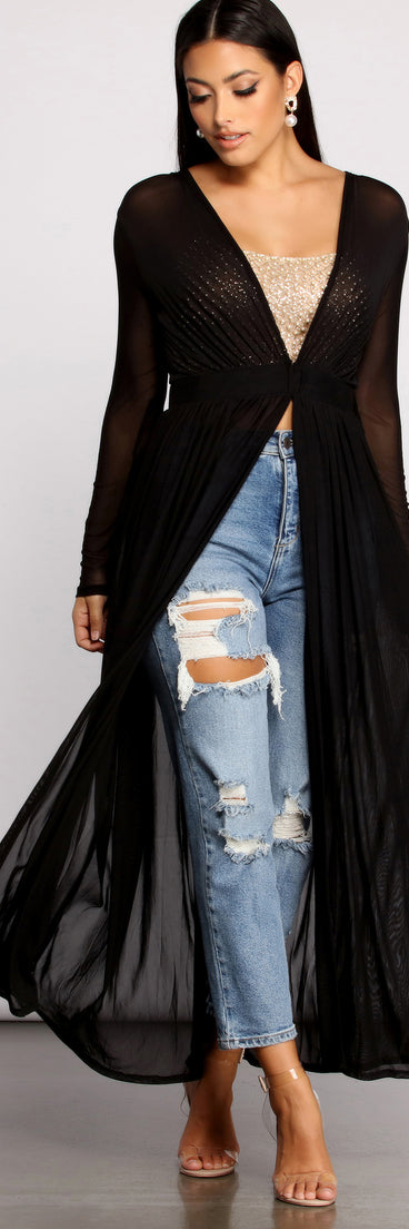 Pleated Long Sleeve Mesh Duster helps create the best summer outfit for a look that slays at any event or occasion!