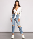 Falling For Basics Tie-Front Top In White Styled With Women's Jeans