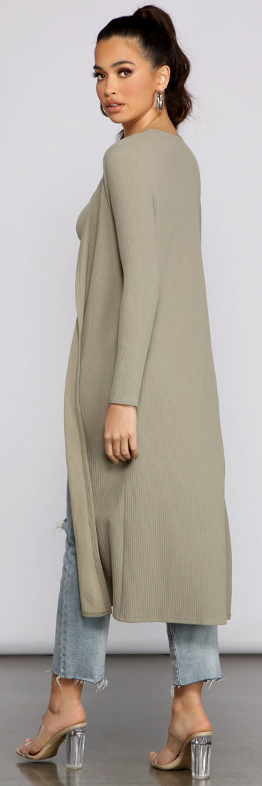 Casual And Cozy Ribbed Knit Duster for 2023 festival outfits, festival dress, outfits for raves, concert outfits, and/or club outfits