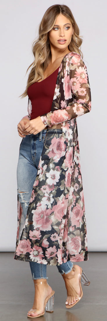 Flirty Floral Mesh Duster helps create the best summer outfit for a look that slays at any event or occasion!