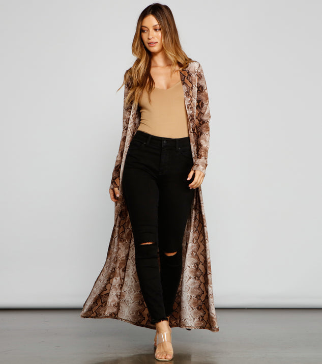Stylish And Sassy Snake Knit Duster is a trendy pick to create 2023 festival outfits, festival dresses, outfits for concerts or raves, and complete your best party outfits!