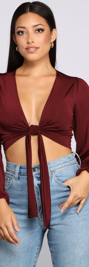 The trendy Smooth Moves Tie Front Top is the perfect pick to create a holiday outfit, new years attire, cocktail outfit, or party look for any seasonal event!