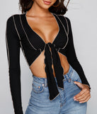 With fun and flirty details, Trendy Ribbed Knit Tie-Front Top shows off your unique style for a trendy outfit for the summer season!