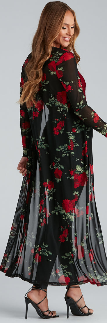 Blooming Beauty Floral Print Duster for 2023 festival outfits, festival dress, outfits for raves, concert outfits, and/or club outfits