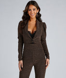 You’ll look stunning in the Party-Ready Metallic Glitter Blazer when paired with its matching separate to create a glam clothing set perfect for parties, date nights, concert outfits, back-to-school attire, or for any summer event!