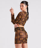Greek Key On Fleek Mesh Tie-Front Top