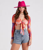 Dreamy Summer Vibes Mesh Tie-Front Top is a fire pick to create 2023 festival outfits, concert dresses, outfits for raves, or to complete your best party outfits or clubwear!