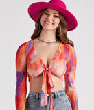 Dreamy Summer Vibes Mesh Tie-Front Top is a fire pick to create 2023 festival outfits, concert dresses, outfits for raves, or to complete your best party outfits or clubwear!