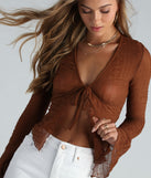 Trendy Textured Sheer Mesh Tie-Front Top