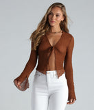 Trendy Textured Sheer Mesh Tie-Front Top