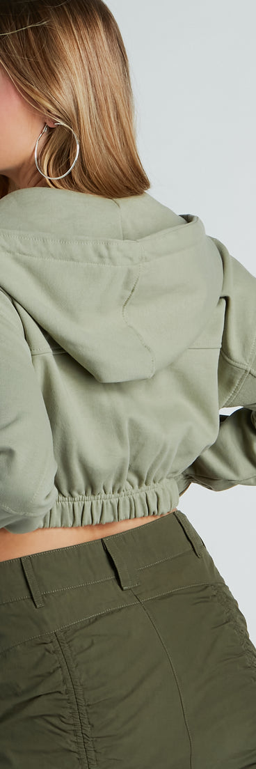Relaxed Vibe Cargo Pocket Crop Fleece Hoodie