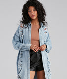 Destroyed Denim Long Line Jacket helps create the best summer outfit for a look that slays at any event or occasion!