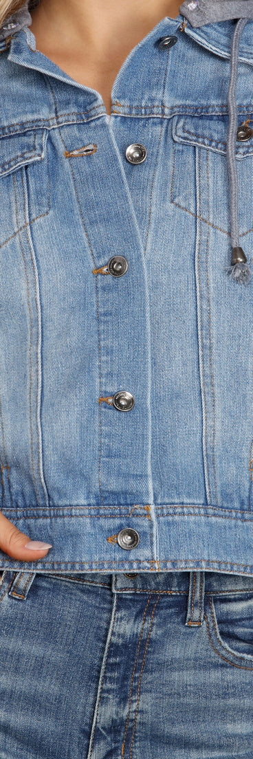 Casual And Classic Denim Hoodie Jacket for 2023 festival outfits, festival dress, outfits for raves, concert outfits, and/or club outfits