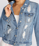 Denim Daze Destructed Jacket is a trendy pick to create 2023 festival outfits, festival dresses, outfits for concerts or raves, and complete your best party outfits!