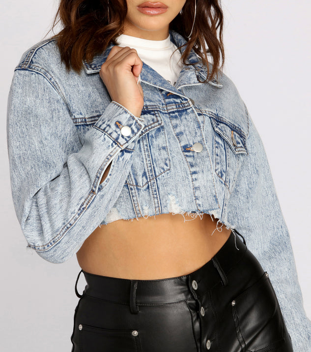 Above The Fray Cropped Denim Jacket helps create the best summer outfit for a look that slays at any event or occasion!