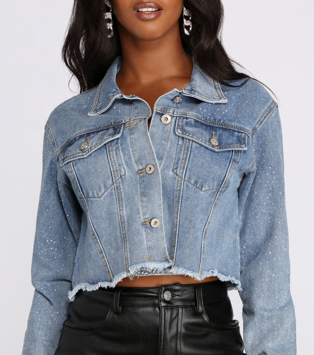 Eye Catcher Sparkling Denim Cropped Jacket is a trendy pick to create 2023 festival outfits, festival dresses, outfits for concerts or raves, and complete your best party outfits!