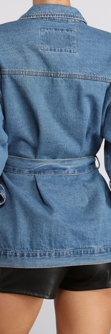 Oversized Belted Denim Jacket for 2023 festival outfits, festival dress, outfits for raves, concert outfits, and/or club outfits