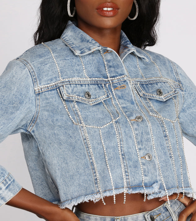 Drippin' In Rhinestones Crop Denim Jacket is a trendy pick to create 2023 festival outfits, festival dresses, outfits for concerts or raves, and complete your best party outfits!