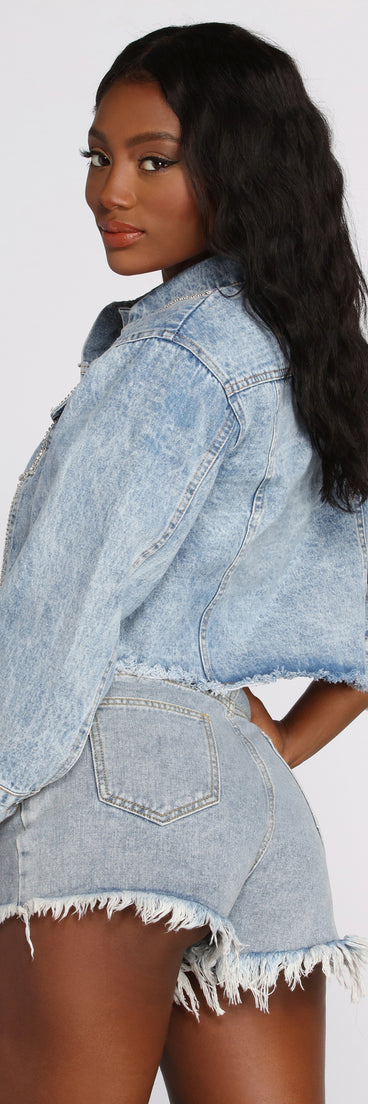 Drippin' In Rhinestones Crop Denim Jacket is a trendy pick to create 2023 festival outfits, festival dresses, outfits for concerts or raves, and complete your best party outfits!