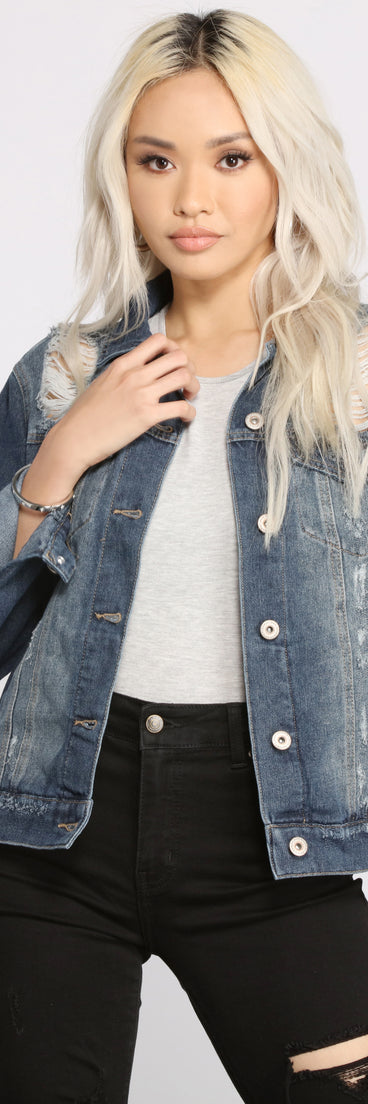 Destructed Boyfriend Denim Jacket helps create the best summer outfit for a look that slays at any event or occasion!