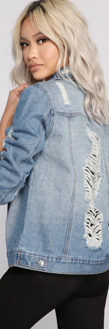 Distressed Details Denim Jacket helps create the best summer outfit for a look that slays at any event or occasion!