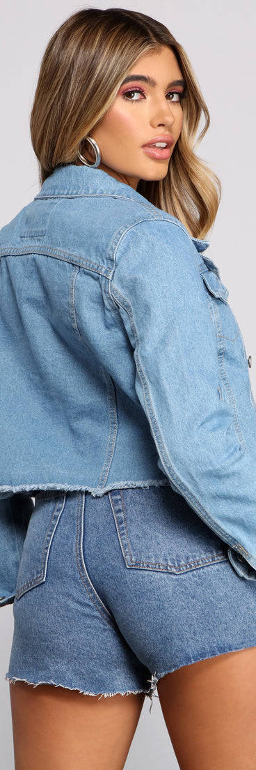 Fab And Frayed Cropped Denim Jacket helps create the best summer outfit for a look that slays at any event or occasion!