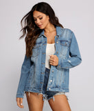 Trendy Destructed Oversized Denim Jacket helps create the best summer outfit for a look that slays at any event or occasion!