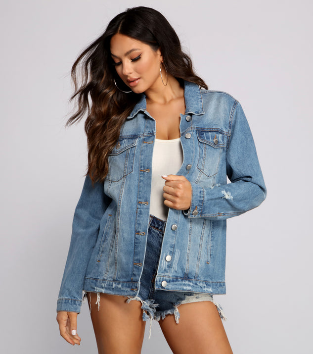 Trendy Destructed Oversized Denim Jacket helps create the best summer outfit for a look that slays at any event or occasion!